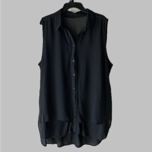 Ann Taylor Women’s Black Sheer Sleeveless Button-down Shirt In Black Size Large